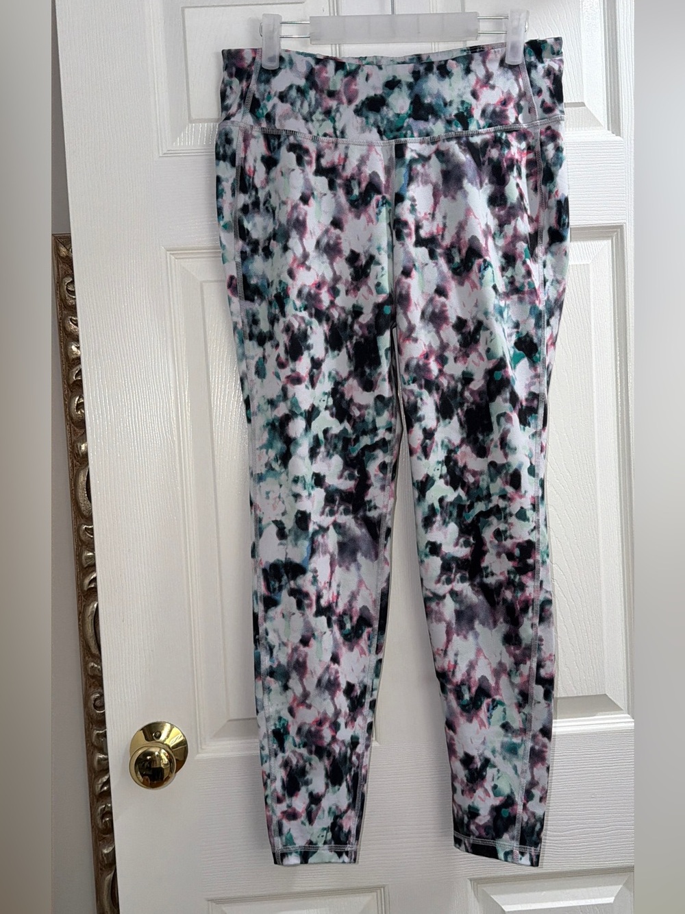 Old Navy Girls' Multicolor Abstract Print Leggings - White, Black, Teal, Mauve
